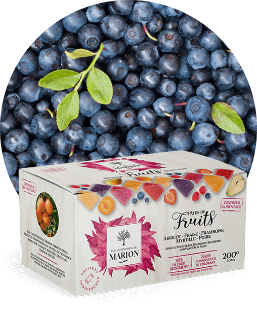 Pâtes de fruits Abricot Fraise Framboise Myrtille Poire